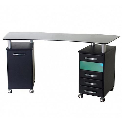 Стол маникюрный с 2 тумбами со стеклянной фигурной столешницей и УФ-блоком "МЦ-050"